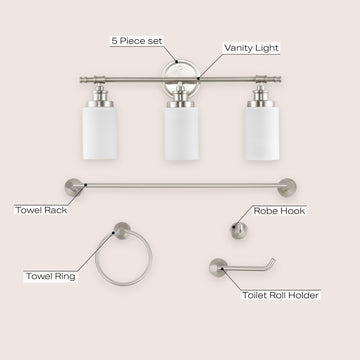 Egan 23.25" 3-Light Classic Cottage Vanity Light with Frosted Glass Shades and Bathroom Hardware Accessory Set - JONATHAN Y